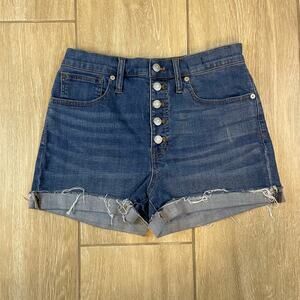 Madewell High Rise Denim Shorts 27 Button Fly Raw Hem Festival